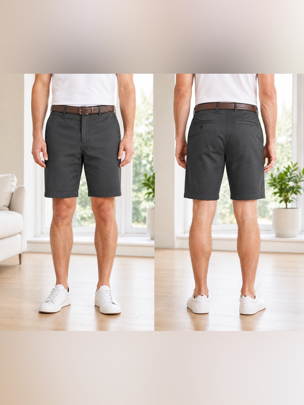 Amazon Essentials Men's Flat-Front Shorts in Dark Gray Size 42